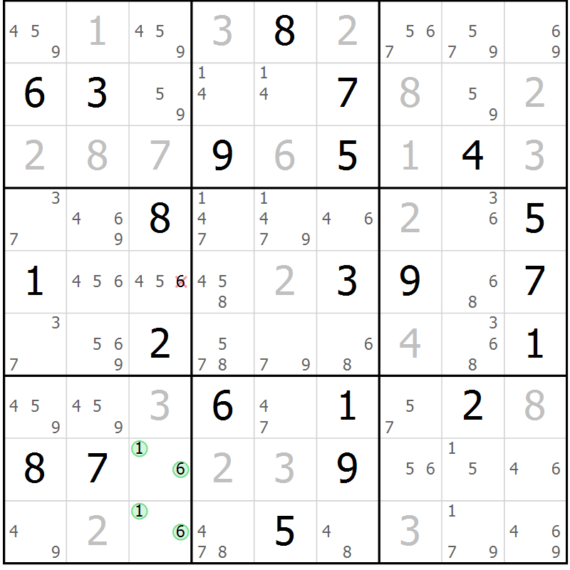 Position des candidats pour la solution de la Gr 22 page 25 du magazine de sudoku Virtuose n° 110