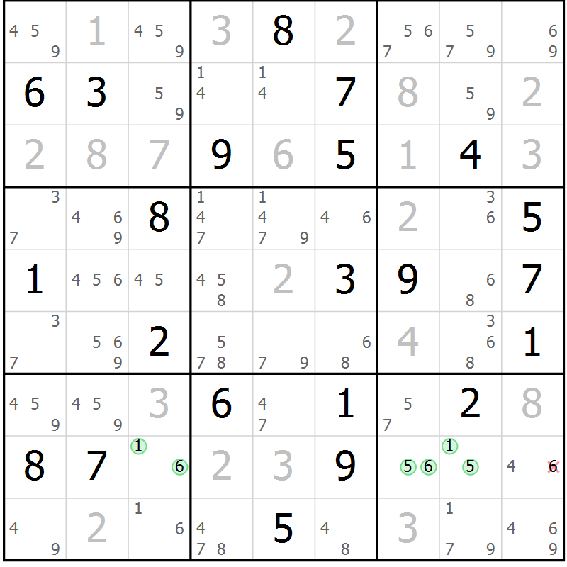 Position des candidats pour la solution de la Gr 22 page 25 du magazine de sudoku Virtuose n° 110