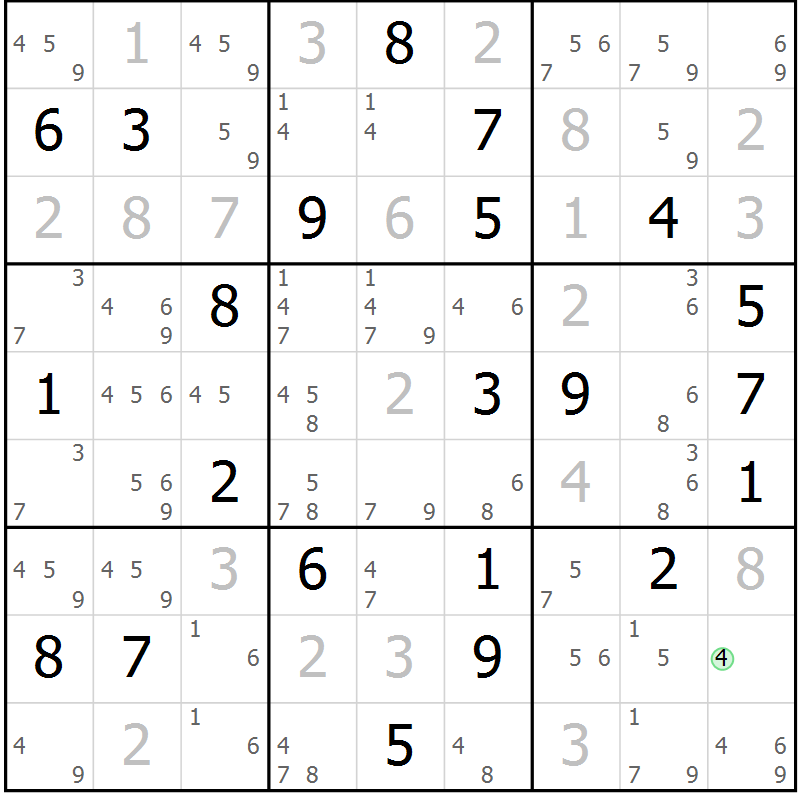 Position des candidats pour la solution de la Gr 22 page 25 du magazine de sudoku Virtuose n° 110