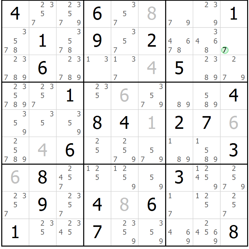 Position des candidats pour la solution de la Gr 23 page 26 du magazine de sudoku Virtuose n° 110