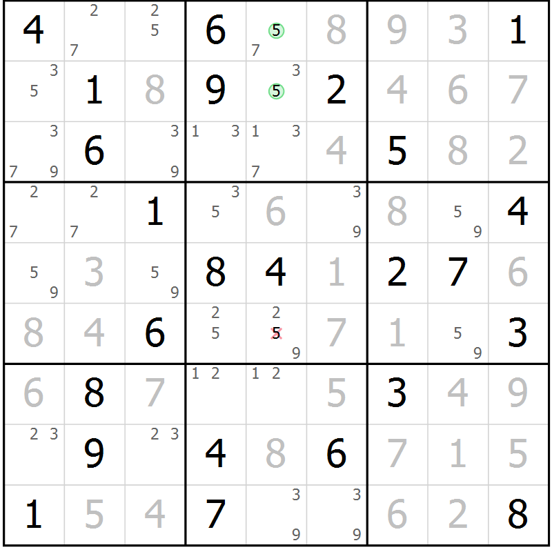 Position des candidats pour la solution de la Gr 23 page 26 du magazine de sudoku Virtuose n° 110