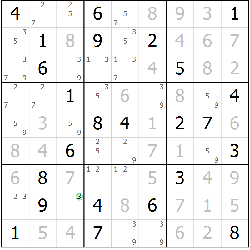 Position des candidats pour la solution de la Gr 23 page 26 du magazine de sudoku Virtuose n° 110
