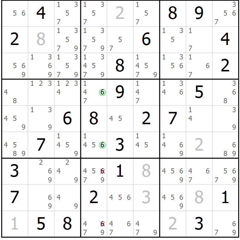 Position des candidats pour la solution de la Gr 24 page 27 du magazine de sudoku Virtuose n° 110