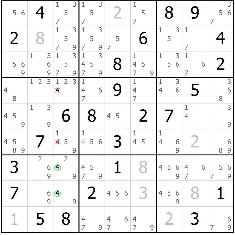 Position des candidats pour la solution de la Gr 24 page 27 du magazine de sudoku Virtuose n° 110