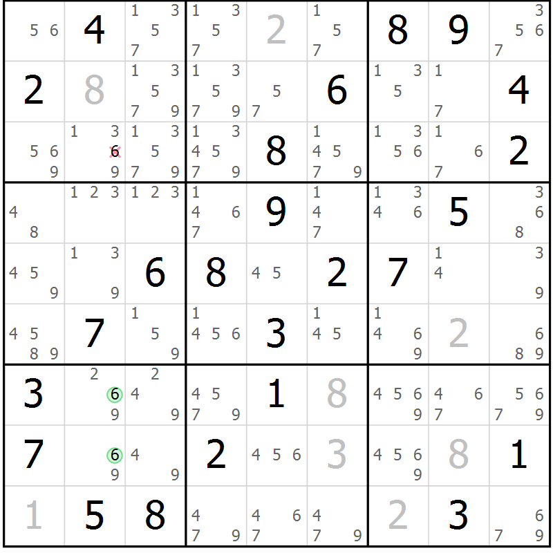 Position des candidats pour la solution de la Gr 24 page 27 du magazine de sudoku Virtuose n° 110