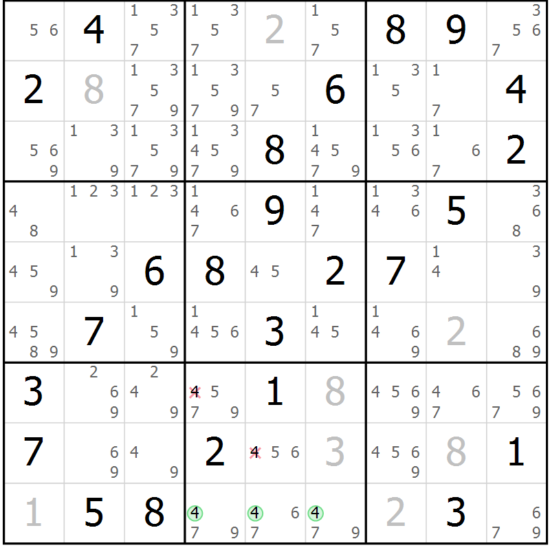 Position des candidats pour la solution de la Gr 24 page 27 du magazine de sudoku Virtuose n° 110