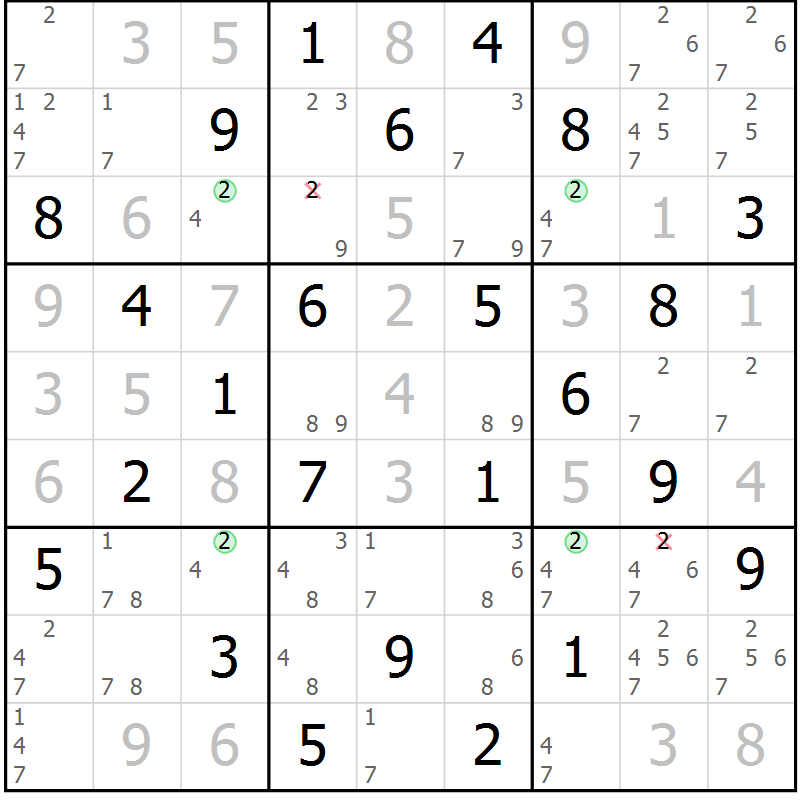 Position des candidats pour la solution de la Gr 25 page 28 du magazine de sudoku Virtuose n° 110