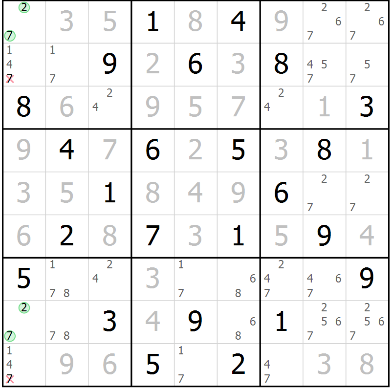 Position des candidats pour la solution de la Gr 25 page 28 du magazine de sudoku Virtuose n° 110