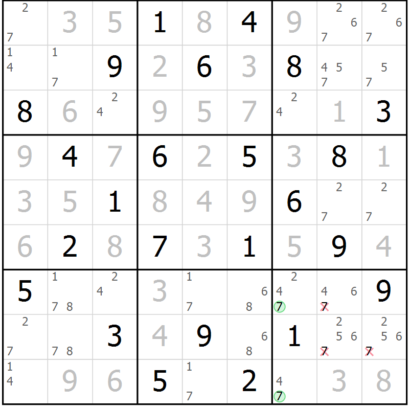 Position des candidats pour la solution de la Gr 25 page 28 du magazine de sudoku Virtuose n° 110
