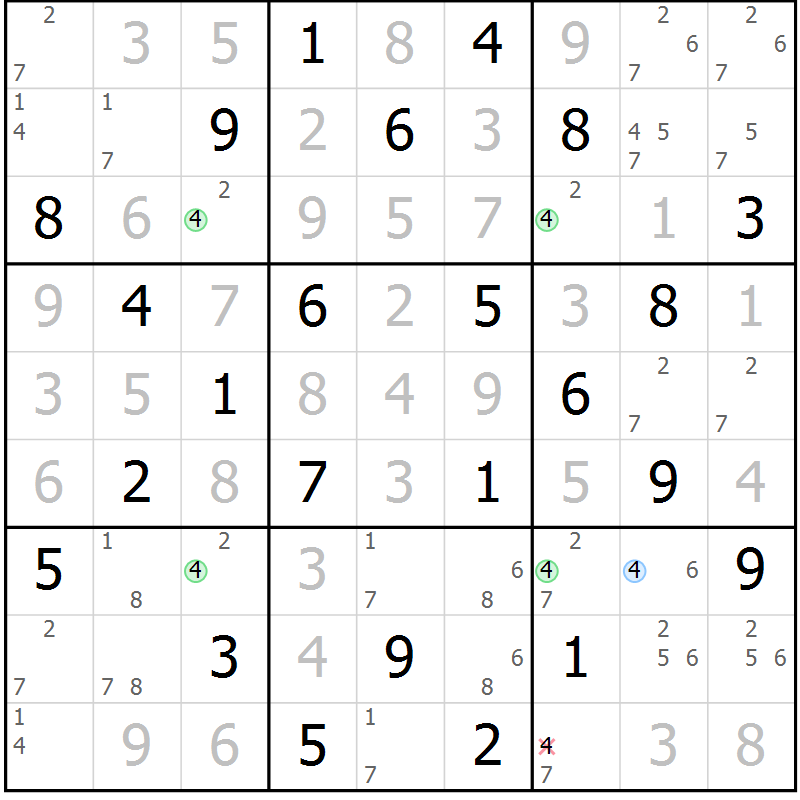 Position des candidats pour la solution de la Gr 25 page 28 du magazine de sudoku Virtuose n° 110