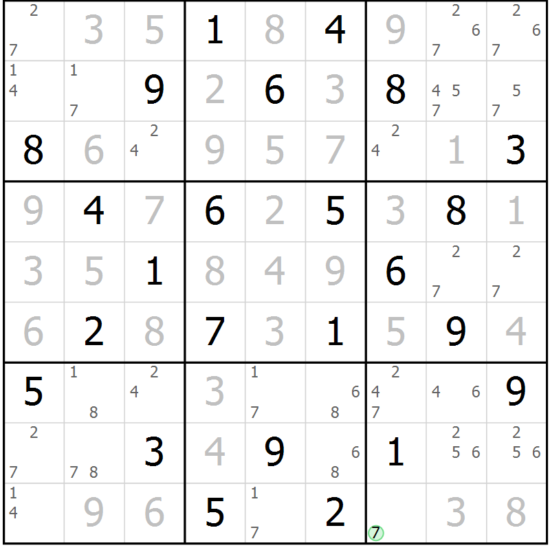 Position des candidats pour la solution de la Gr 25 page 28 du magazine de sudoku Virtuose n° 110