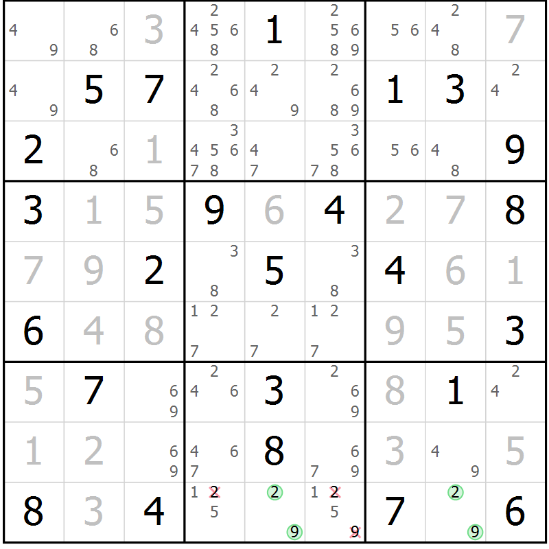 Position des candidats pour la solution de la Gr 26 page 29 du magazine de sudoku Virtuose n° 110