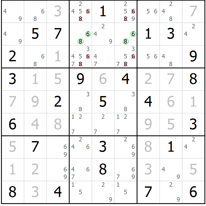 Position des candidats pour la solution de la Gr 26 page 29 du magazine de sudoku Virtuose n° 110