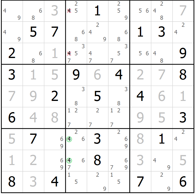 Position des candidats pour la solution de la Gr 26 page 29 du magazine de sudoku Virtuose n° 110