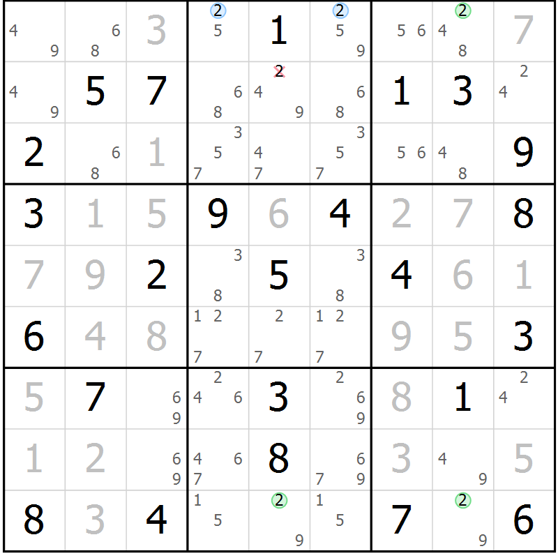 Position des candidats pour la solution de la Gr 26 page 29 du magazine de sudoku Virtuose n° 110