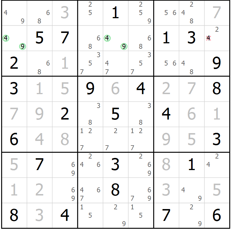 Position des candidats pour la solution de la Gr 26 page 29 du magazine de sudoku Virtuose n° 110