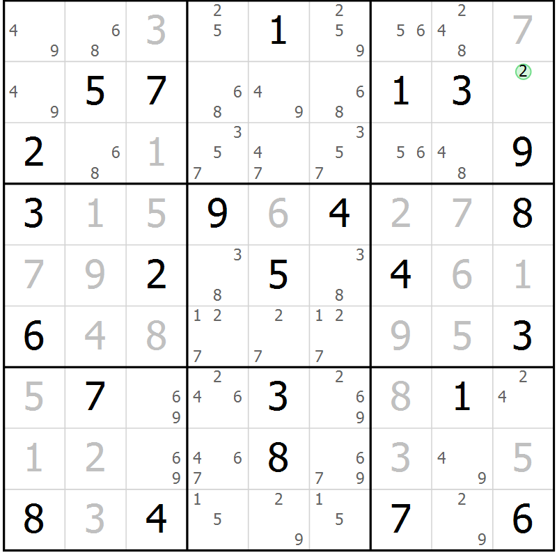 Position des candidats pour la solution de la Gr 26 page 29 du magazine de sudoku Virtuose n° 110