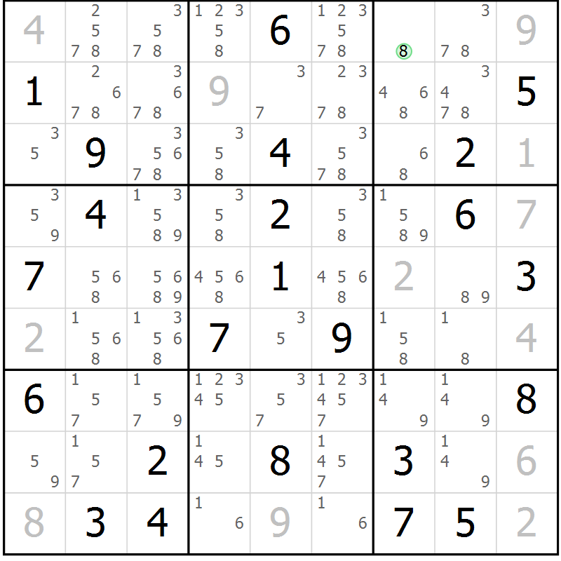 Position des candidats pour la solution de la Gr 27 page 30 du magazine de sudoku Virtuose n° 110