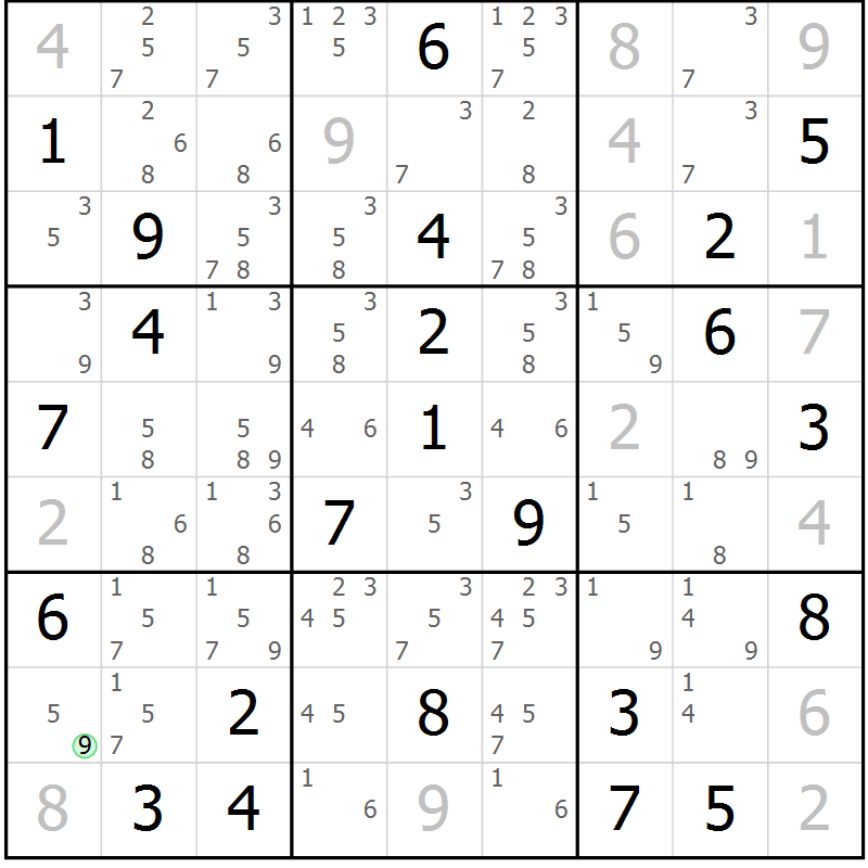 Position des candidats pour la solution de la Gr 27 page 30 du magazine de sudoku Virtuose n° 110