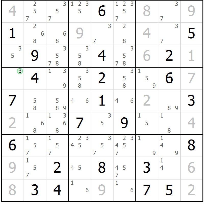 Position des candidats pour la solution de la Gr 27 page 30 du magazine de sudoku Virtuose n° 110
