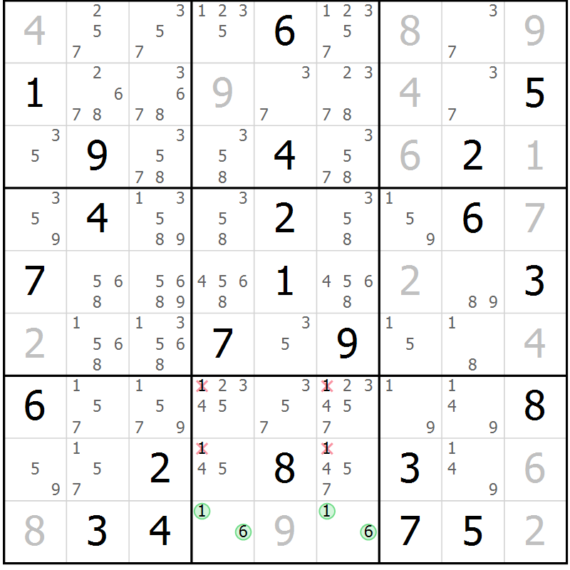 Position des candidats pour la solution de la Gr 27 page 30 du magazine de sudoku Virtuose n° 110