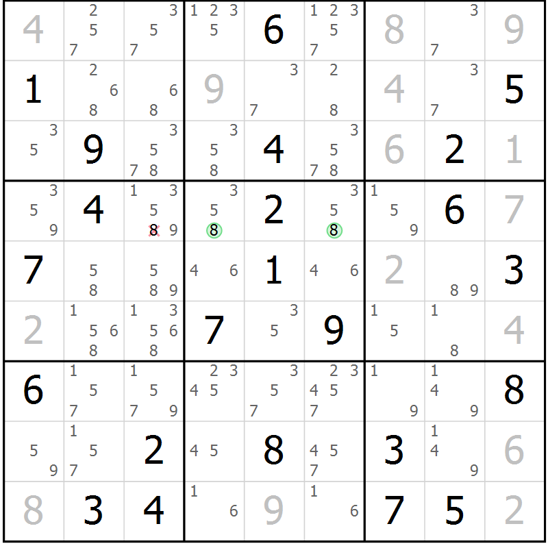 Position des candidats pour la solution de la Gr 27 page 30 du magazine de sudoku Virtuose n° 110