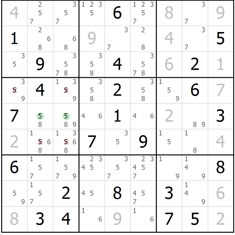 Position des candidats pour la solution de la Gr 27 page 30 du magazine de sudoku Virtuose n° 110
