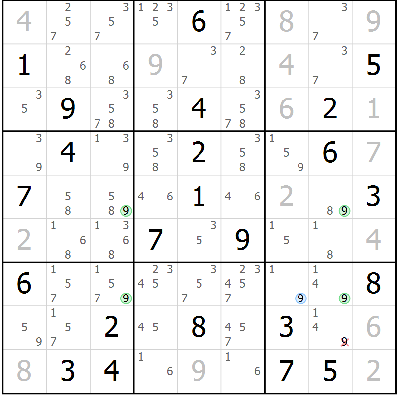 Position des candidats pour la solution de la Gr 27 page 30 du magazine de sudoku Virtuose n° 110