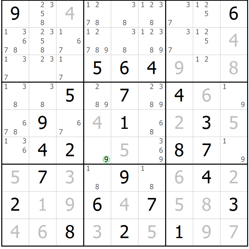 Position des candidats pour la solution de la Gr 28 page 31 du magazine de sudoku Virtuose n° 110