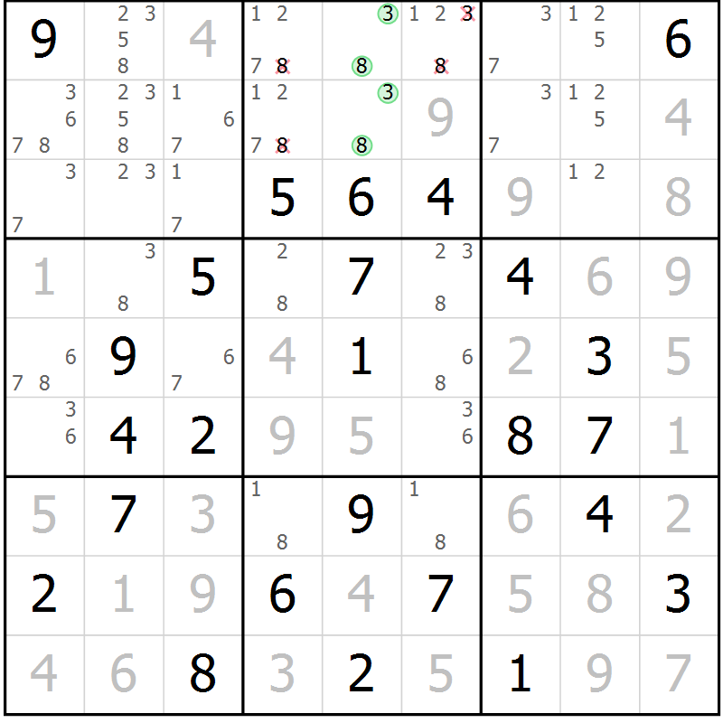 Position des candidats pour la solution de la Gr 28 page 31 du magazine de sudoku Virtuose n° 110
