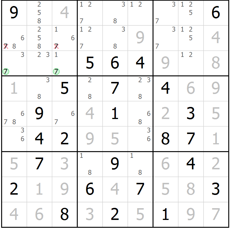 Position des candidats pour la solution de la Gr 28 page 31 du magazine de sudoku Virtuose n° 110