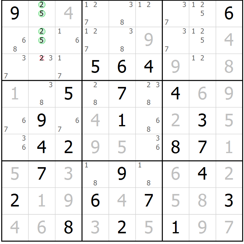 Position des candidats pour la solution de la Gr 28 page 31 du magazine de sudoku Virtuose n° 110