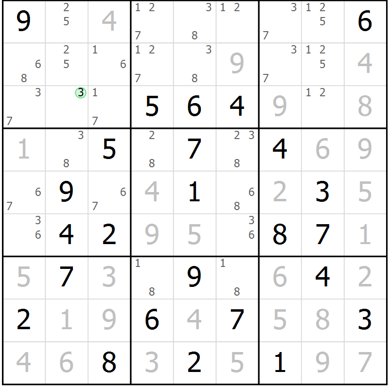 Position des candidats pour la solution de la Gr 28 page 31 du magazine de sudoku Virtuose n° 110