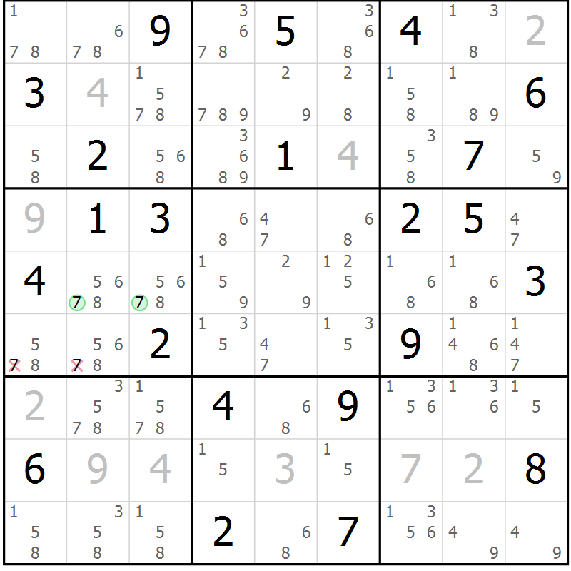 Position des candidats pour la solution de la Gr 3 page 6 du magazine de sudoku Virtuose n° 110