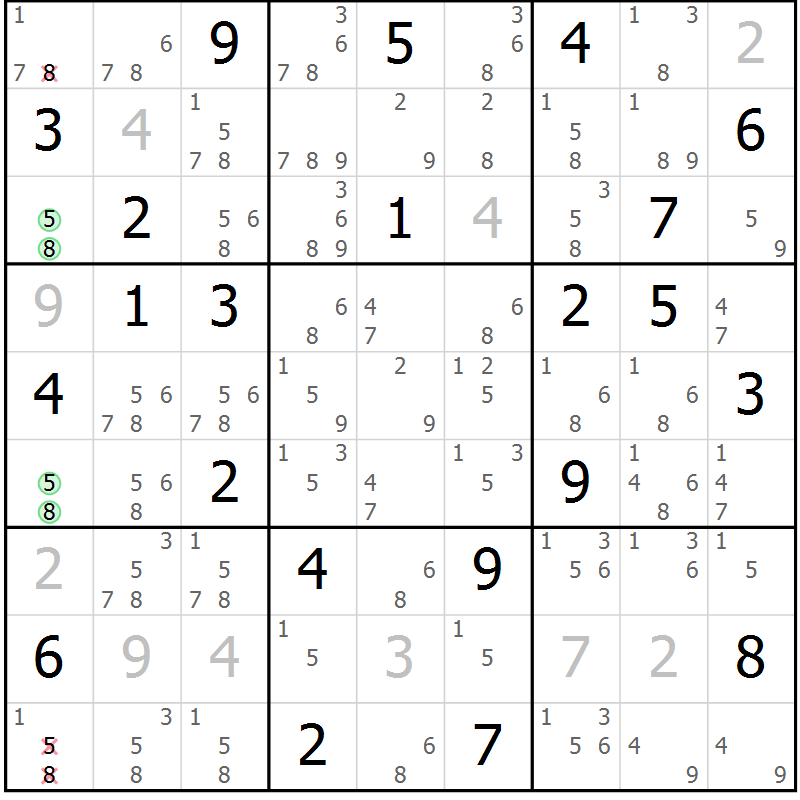 Position des candidats pour la solution de la Gr 3 page 6 du magazine de sudoku Virtuose n° 110
