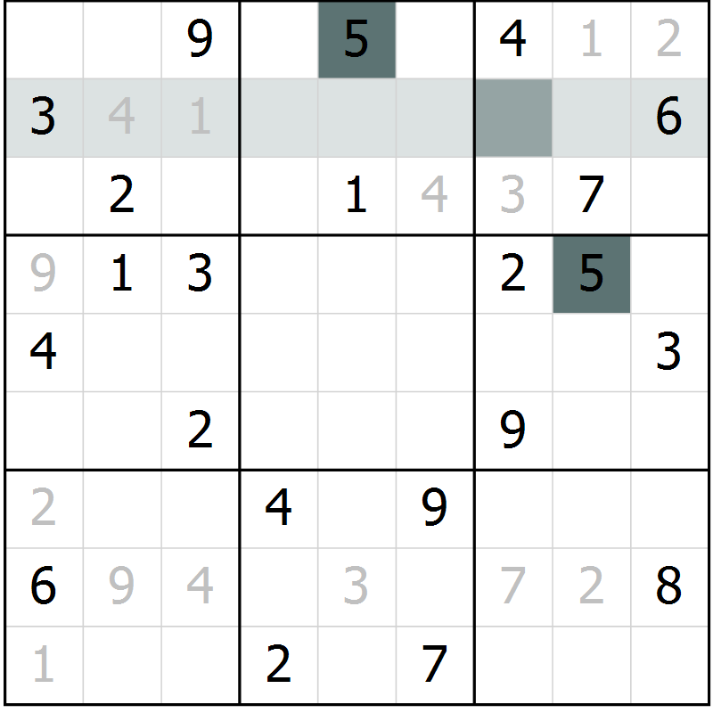 Position des candidats pour la solution de la Gr 3 page 6 du magazine de sudoku Virtuose n° 110