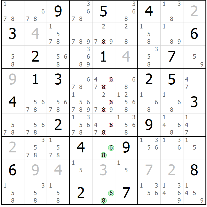 Position des candidats pour la solution de la Gr 3 page 6 du magazine de sudoku Virtuose n° 110