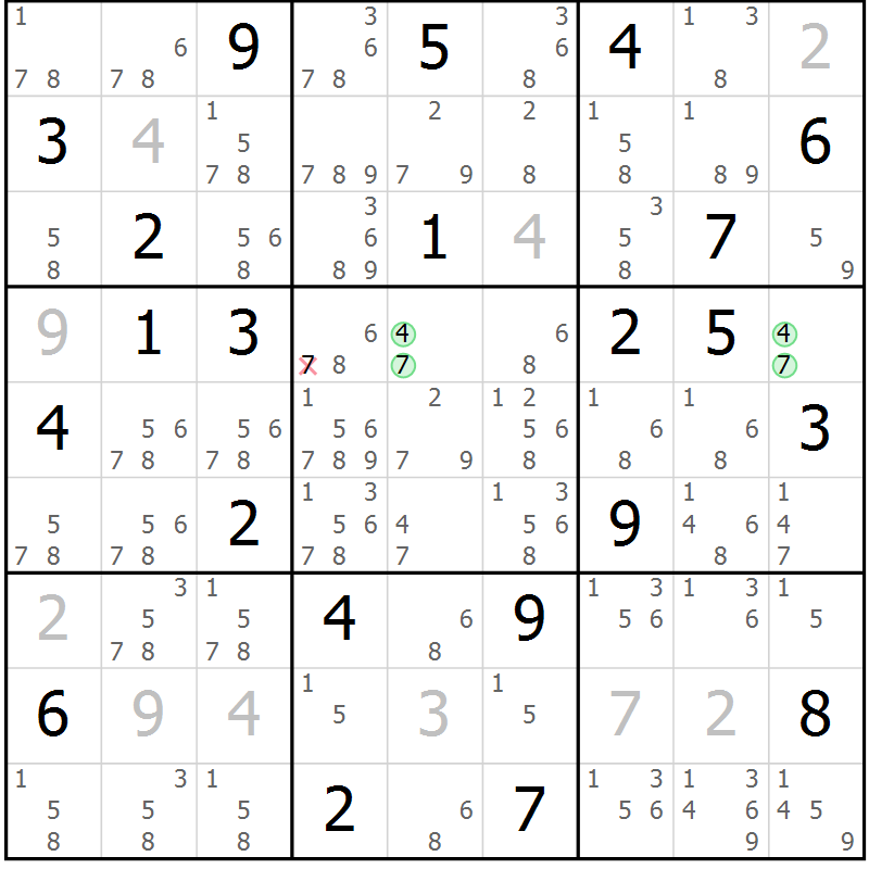 Position des candidats pour la solution de la Gr 3 page 6 du magazine de sudoku Virtuose n° 110