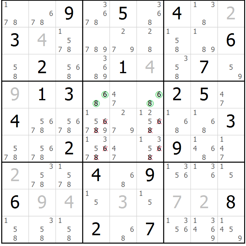 Position des candidats pour la solution de la Gr 3 page 6 du magazine de sudoku Virtuose n° 110