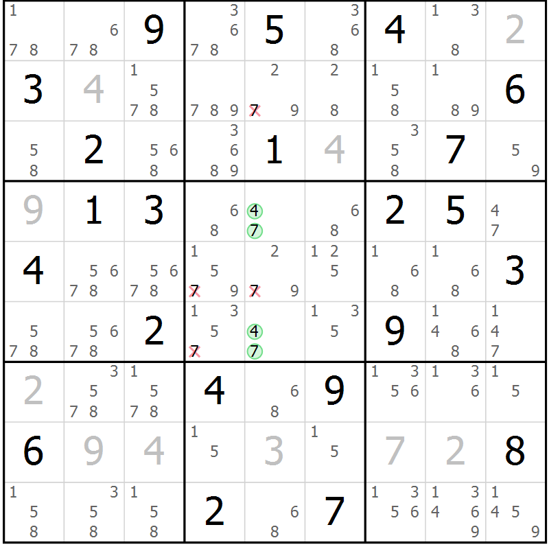Position des candidats pour la solution de la Gr 3 page 6 du magazine de sudoku Virtuose n° 110