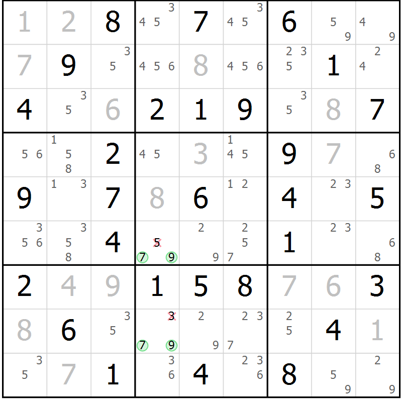 Position des candidats pour la solution de la Gr 30 page 33 du magazine de sudoku Virtuose n° 110