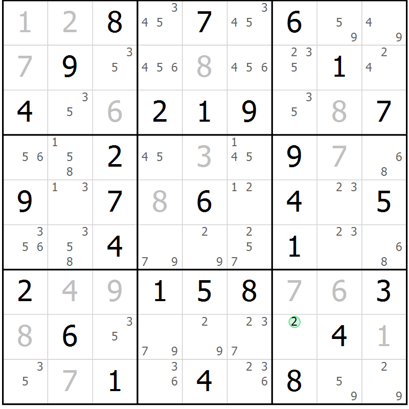 Position des candidats pour la solution de la Gr 30 page 33 du magazine de sudoku Virtuose n° 110