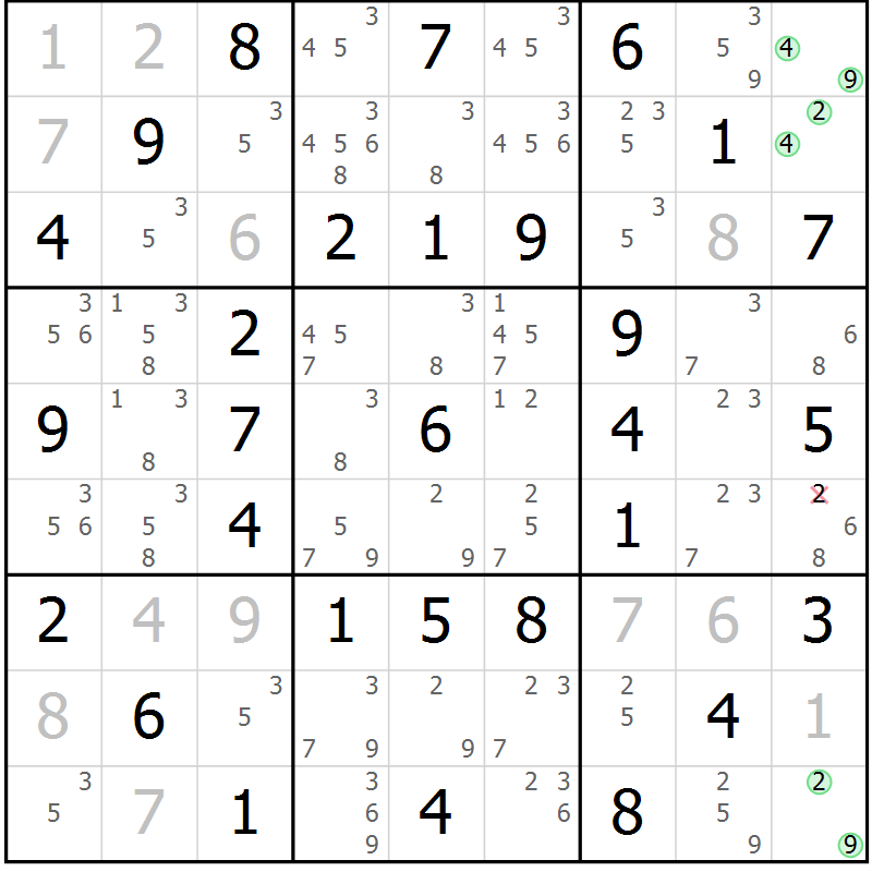 Position des candidats pour la solution de la Gr 30 page 33 du magazine de sudoku Virtuose n° 110