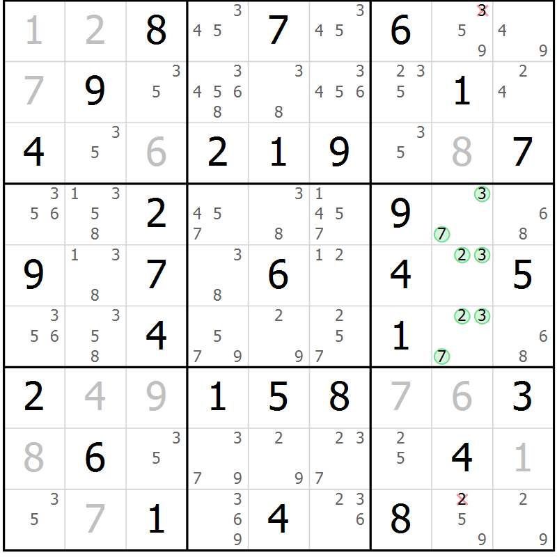 Position des candidats pour la solution de la Gr 30 page 33 du magazine de sudoku Virtuose n° 110