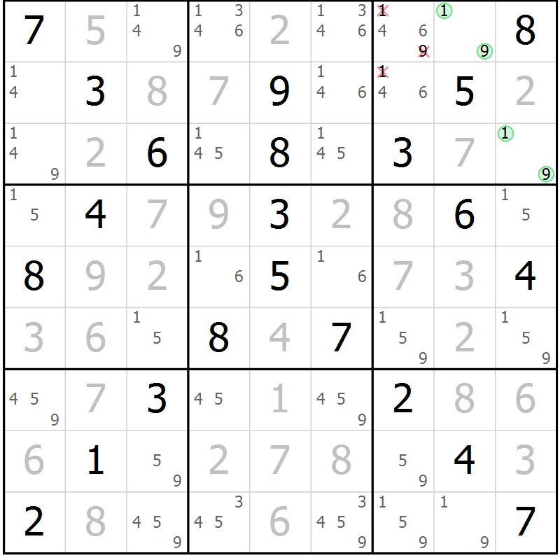 Position des candidats pour la solution de la Gr 31 page 34 du magazine de sudoku Virtuose n° 110