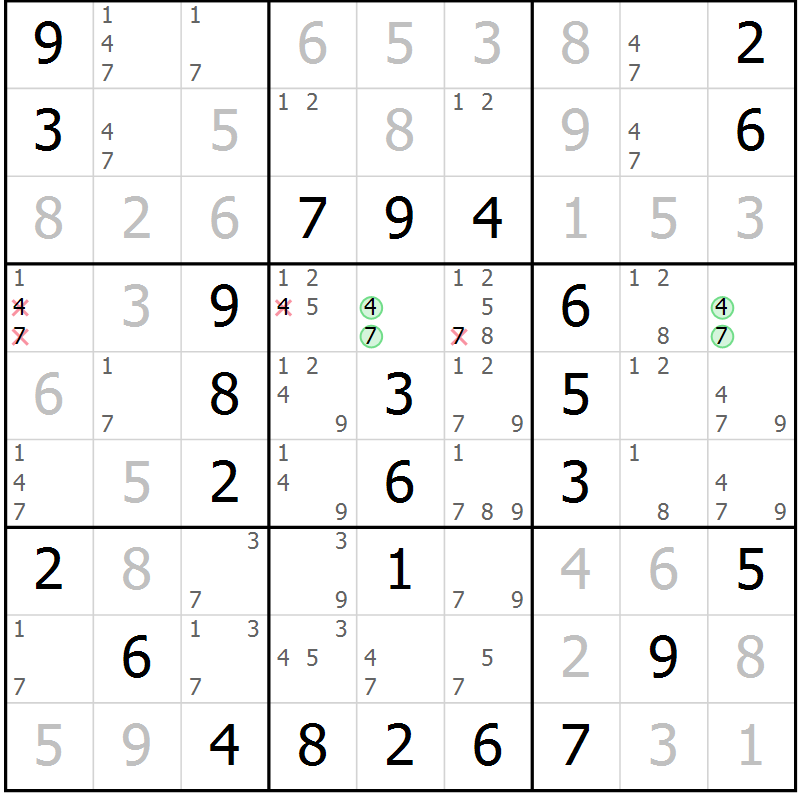 Position des candidats pour la solution de la Gr 32 page 35 du magazine de sudoku Virtuose n° 110