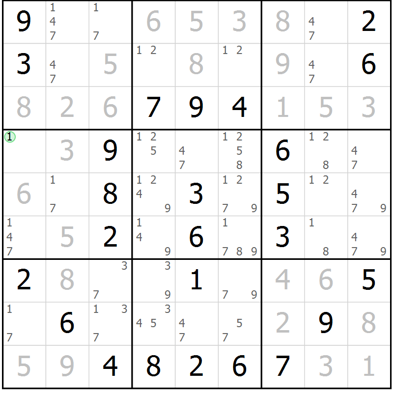 Position des candidats pour la solution de la Gr 32 page 35 du magazine de sudoku Virtuose n° 110