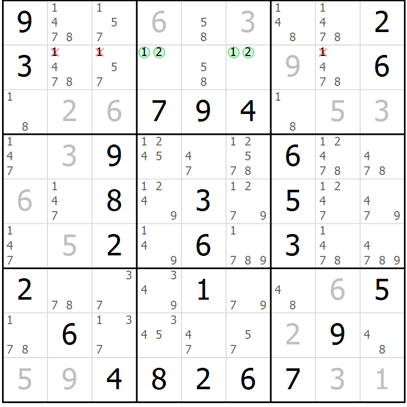 Position des candidats pour la solution de la Gr 32 page 35 du magazine de sudoku Virtuose n° 110