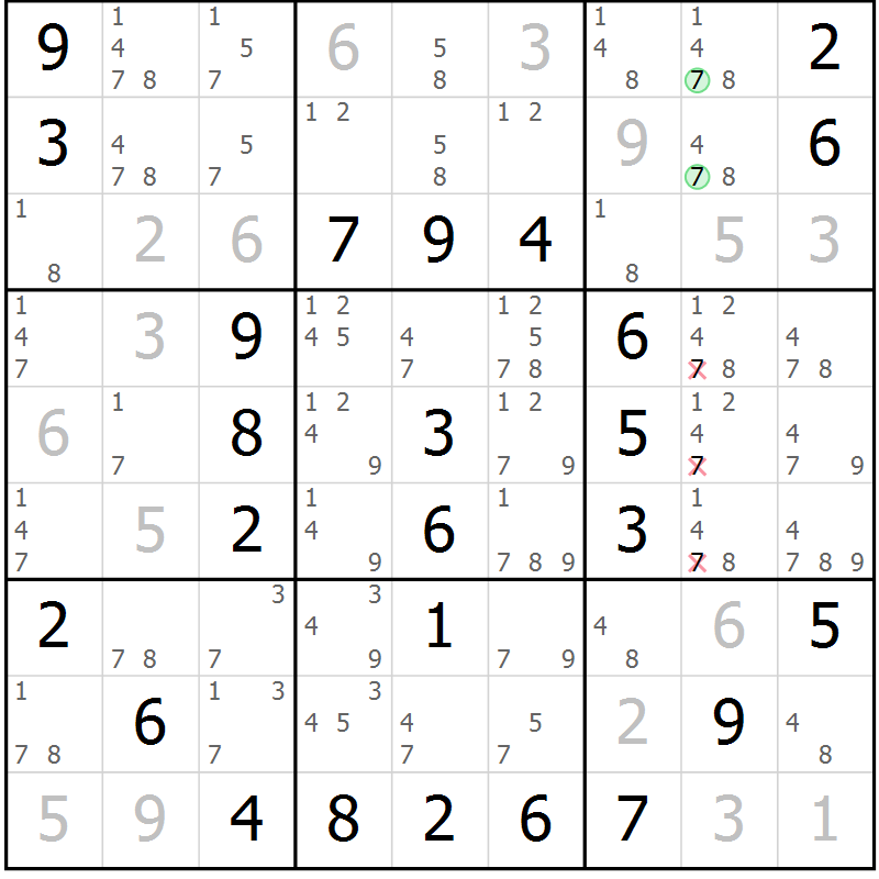 Position des candidats pour la solution de la Gr 32 page 35 du magazine de sudoku Virtuose n° 110