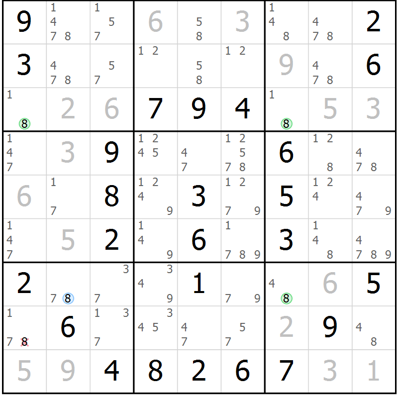 Position des candidats pour la solution de la Gr 32 page 35 du magazine de sudoku Virtuose n° 110